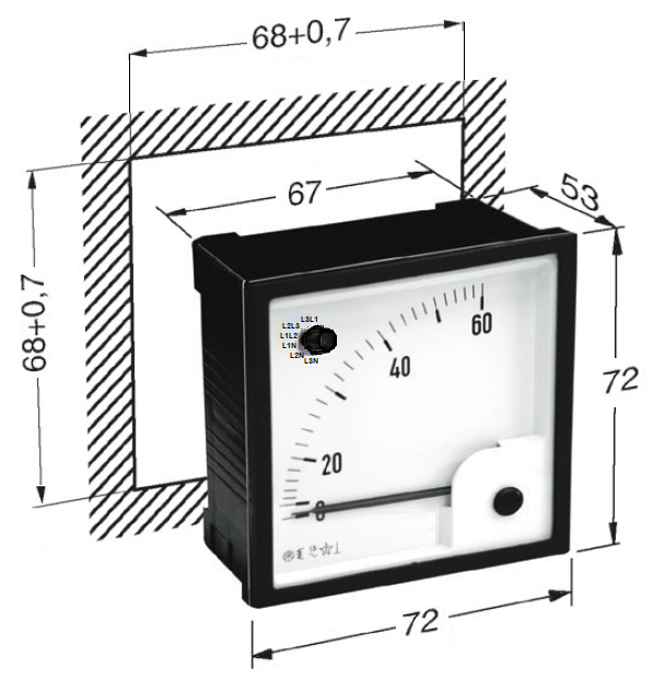 Einbauvoltmeter mit Umschalter Voltmeter mit Umschalter, 72x72